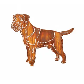 Kapaga - Edelrost Gartenstecker Border Terrier - Rost Deko Hund - 28x45cm | Gartendeko für Draußen - stabile Metall Gartenfigur aus Stahl - Wetterfest für Beet Terrasse