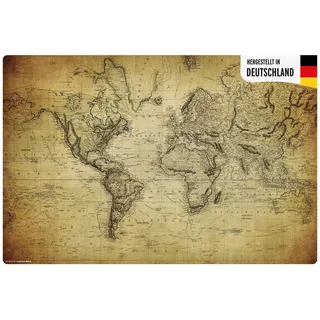 Schreibtischunterlage Kinder und Erwachsene – “Weltkarte alt vintage“ – aus erstklassigem Vinyl (Kunststoff) – 60x40 cm – Rutschfeste Schreibunterlage – Made in Germany