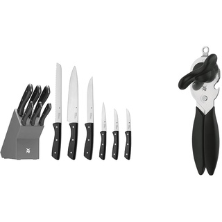 WMF Messerblock mit Messerset 7-teilig, Küchenmesser Set mit Messerhalter & Dosenöffner mit Kapselheber 20 cm, Dosenöffner manuell, Kunststoff, Cromargan Edelstahl spülmaschinengeeignet