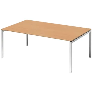 BISLEY Cito Konferenztisch 200x120 cm, Tischplatte in Buche, U-Gestell in Weiß - Besprechungstisch & Meetingtisch, großer Chef Schreibtisch XXL-Tisch