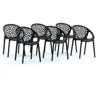 RATTATAN Set aus 6 stapelbaren Stühlen aus Polypropylen mit Glasfaser für Außen- und Gartenbereich,Bar,Restaurant oder Küche,modernes Design–Ambra–Schwarz