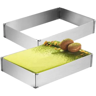 Tebery 2 Stück Tortenring Rechteckig Verstellbar, mit Teilern, Backrahmen Ausziehbar, Backform eckig verstellbare Backformen für Kuchen Torten und Pizza, Edelstahl, Hoch 5 cm