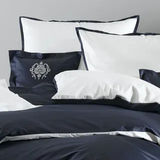 Lorena Mako-Satin Wendebettwäsche Juliet Kissenbezug einzeln 40x40 cm mit Stickerei - blau;weiß