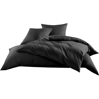 Mako-Satin Baumwollsatin Bettbezug Uni einfarbig zum Kombinieren (Bettbezug 155 cm x 220 cm, Schwarz)