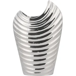 Beliani Dekovase Silber 20 x 26 cm Steinzeug Metall-Optik Pflegeleicht Wohnartikel Unregelmässige Form