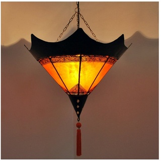 l-artisan Hängeleuchte,Hängelampe aus Leder, Orientalische Deckenlampe, Lampenschirm, ohne Leuchtmittel, Deckenleuchte SHASHIA Ø50CM orange