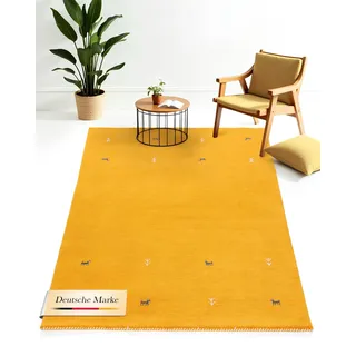 carpetfine Wollteppich Gabbeh Uni Gelb 80x150 cm | Moderner Teppich für Wohn- und Schlafzimmer