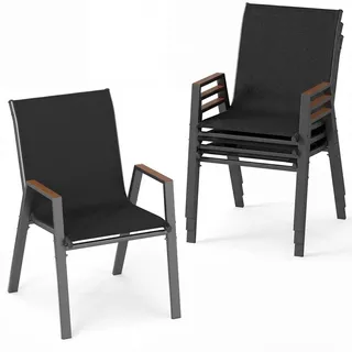COSTWAY 4er Set Gartenstühle stapelbar, Stapelstühle, Terrassenstühle mit Armlehnen, Balkonstühle bis 180 kg belastbar, 56 x 66 x 88 cm Schwarz - Schwarz