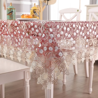 Spitze Tischdecke Rechteck Chic gestickte Tischtuch, Vintage Elegante Blumendesign Tischdecke für Hochzeitsbankett Geburtstagsparty Formeller Esstisch, Weinrot, 130×130cm
