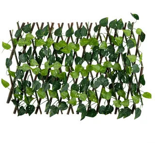 Besttoolifes Künstlicher Efeu-Sichtschutz-Zaun, erweiterbares Holzspalier, Gartenbarriere mit grünen Blättern, für Hinterhof, Terrasse, Balkon, Dekoration, ausziehbare Länge 180 cm