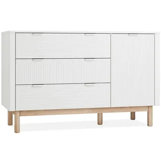 KONSIMO® Kommode LOTTI Kinderkommode, Kombikommode, hergestellt in der EU, geriffelte Front, mit 3 Schubladen, mit Türen, beidseitig montierbar weiß