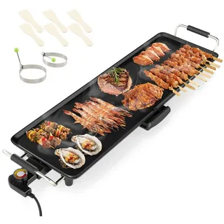 KOMFOTTEU Tischgrill, 1800 W, Teppanyaki Grill für 6-8 Personen, mit 4- einstellbarer Temperatur schwarz
