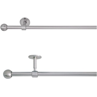 metablo Gardinenstange ausziehbar, Wand- und Deckenmontage, Vorhangstange Fenster, Komplettgarnitur 2in1, Teleskopgardinenstange 16/19mm Edelstahl-Optik 160-280 cm