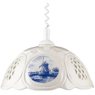 Helios Leuchten Pendelleuchte Küchenlampe Keramik weiß blau, Keramiklampe, Deckenlampe, Hängelampe, für Küche Esszimmer Esstisch, Deckenleuchte hängend höhenverstellbar weiß