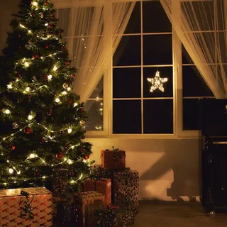 NCC-Licht LED Weihnachten Fensterdeko Glühwürmchen Stern silber warmweiß 3 x AA Batterie