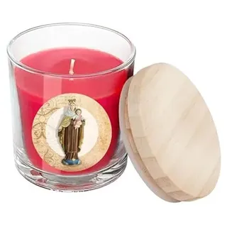 Virgin del Carmen rote Kerze Glas mit Deckel in Box mit Geschichte 7x7x8.5cm