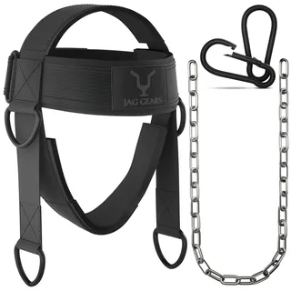 jag gears Neck Trainer Neck Training - 7 mm Neoprene Padded Neck Trainer with 110 cm Long Adjustable Steel Chain Head Harness for Neck Training - Head Harness for Gym, Weight Training