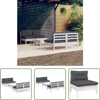 The Living Store 5-tlg. Garten-Lounge-Set mit Anthrazit Kissen Kiefernholz - Weiß