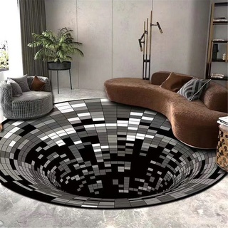 GOODLUKY Vortex-Illusions-Teppich rutschfest 3D Dreidimensionaler Effekt Teppich Abstrakte Schwarz-Weiße Teppiche Fußmatten 3D Teppich Optische Täuschung Für Schlafzimmer Wohnzimmer,120cm/47 inch