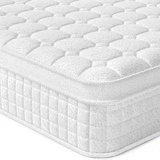 Vesgantti Matratze 90x200 cm, 7-Zonen 30cm hoch Federkernmatratze, Mittelfeste Orthopädischem Tonnentaschenfederkernmatratze weiß (H3, Tight-top ... - Weiß