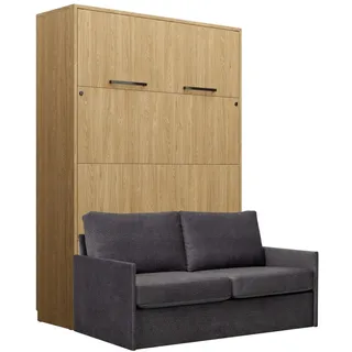 QMM TraumMöbel Schrankbett, Eiche, Dunkelgrau, Holzwerkstoff, Holz, 140x200 cm, Schlafzimmer, Betten, Klappbetten