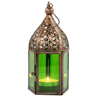 Marrakesch Orient & Mediterran Interior Teelichthalter Windlicht Laterne Meena Grün Metall kupfer 16 cm marokkanische Deko (1 St), Handarbeit grün