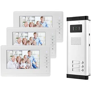 uoweky Video-Türsprechanlage, 17,8 cm, Farbkabelgebunden, Infrarot-Türsystem, Nachtsichtkamera, 720p + Innen-Kontrollbildschirme für 2/3 Wohnungen (3 Monitore)
