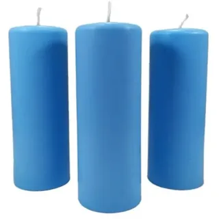 NKlaus Formkerze 3x Stumpenkerze Rustikal Höhe 95mm Ø34mm Paraffinw blau