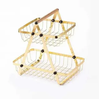 Cheffinger Etagere 2-stöckige, mit Griff, Obstkorb in Gold - Tragbar & Platzsparend, Metall, (1-tlg) goldfarben