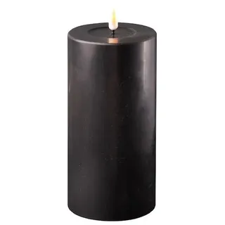 Deluxe Homeart LED Stumpenkerze Real Flame schwarz, 15 cm, Ø 7,5 cm