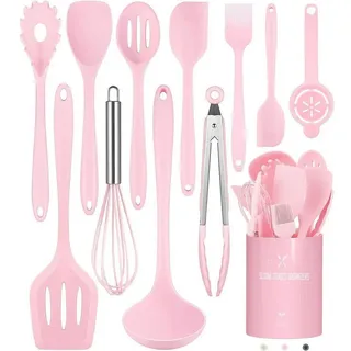 LuxusKollektion Kochbesteck-Set Küchenhelfer 12teilig Silikon Kochbesteck spülmaschinenfest Rosa rosa