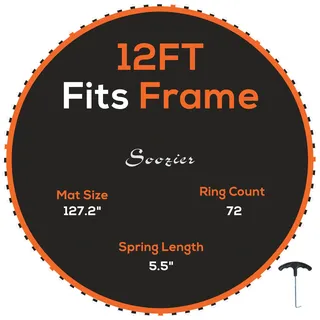 sportnow Trampolinsprungtuch Schwarz/Orange Ø323 cm