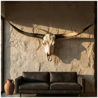 POPICK 178cm Longhorn Schädel Wanddekoration, Faux Wandbehang mit Stierkopf, Stierschädel Wanddekoration, Longhorn & Ochsenschädel Hörner für rustikalen Bauernhaus-Stil, Heim & Büro(Schwarz)