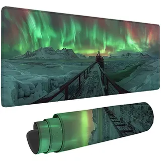 Gaming Mauspad XXL 800x300 mm, Schneeberg Mousepad Nordlicht Muster mit Vernähte Kanten Design, rutschfeste Groß Mauspad Gaming Zubehör für Verbessert Präzision und Geschwindigkeit -zzg2505LZ