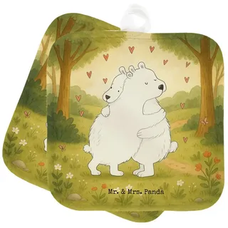 Mr. & Mrs. Panda Topflappen Eisbär Umarmen Design, Topflappen, Weiß, Topflappen, Lustige Sprüche, (Packung), Zwei Topflappen Topflappenset Topflappen 2er Set weiß