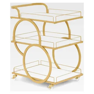 Servierwagen mit Rollen, Küchenwagen Barwagen Metallgestell Weiß-Gold, Moderner Rollwagen mit 3 Ebenen, für Küche, Bad, Wohnzimmer, Nagelstudio...