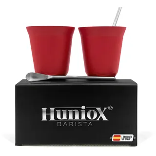 Huniox® 2 X 160 Ml | Espresso Macchiato – Doppelwandige Gläser – Kaffeetasse Set – Cortado Gläser – Kaffeetassen Groß | Inklusive 2 Designlöffel (Ruby, 160 Ml)