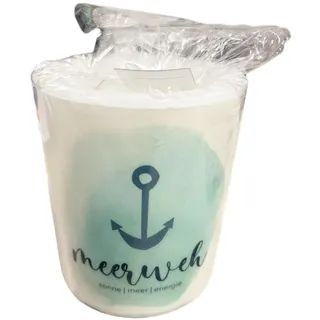 Meerweh Maritime Kerze, Säulenkerze mit Anker-Design, Küstenflair Dekoration, Weiß-Türkis