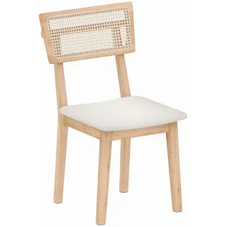 HOMCOM Esszimmerstuhl Küchenstuhl mit Rattan-Rückenlehne, Polsterstuhl mit Kissen, Holzbeine (Stuhl, 1 St), für Esstisch, Kunstleder, Natur beige