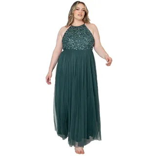 Maya Deluxe Damen Abendkleid Pailletten Cocktailkleid Tüllkleid Kleid Nackenband Elegant Für Hochzeit Brautjungfernkleid Bridesmaid Dress, Emerald Green, 46 EU