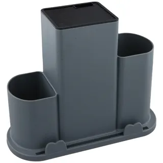 4 in 1 Universal Messerblock Ohne Messer, Unbestückte Messerblöcke, Quadrat Messerhalter, knife Block mit Utensilienfächer & Abflusslöcher, Messerblockhalter Messer Aufbewahrung Ständer (Grau)