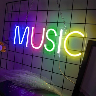 BringLuck2U Neonlicht Musik Leuchtreklame für Wanddekor Bunte Buchstaben Neonlichter Zeichen Musik Wort LED Neon für Schlafzimmer Spielzimmer Club Bar Party Dekoration