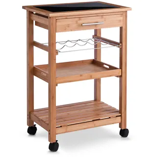 Zeller Küchenrollwagen Bambus mit Glas-Top 58 cm x 40 cm x 85 cm Natur
