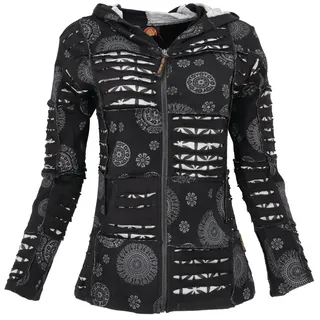 Guru-Shop Langjacke Goa Patchwork Jacke, Boho Kapuzenjacke - schwarz alternative Bekleidung schwarz M