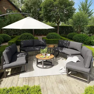 Merax Gartenmöbel Set für 4–6 Personen mit Sitzpolstern, Garten Lounge Set Sofa Set modular, Loungesessel mit Kissen, Gartensofa mit Tischen, grau - Grau