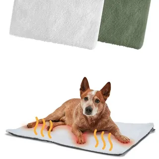 Piupet Tierdecke Selbstheizende Decke Hund I 90x60cm I Heizdecke ohne Strom, Vlies aus 100% Polyester weiß