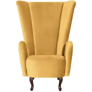 Ohrensessel MAX WINZER "Anastasia" Sessel Gr. Lu x us-Microfaser, B/H/T: 90 cm x 123 cm x 92 cm, gelb (mais) Ohrensessel mit geschwungenen Holzfüßen, Hochlehner
