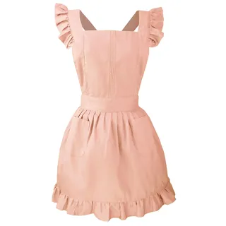 LilMents Dienstmädchen Rüschen Retro Schürze Küche Kochschürze Kochen Putzen Küchenschürze Kostüme (Lachsrosa) - Einheitsgröße