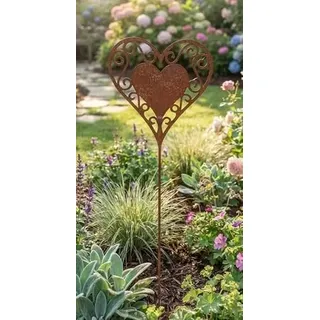 Generisch NEU ! Gartenstecker - Filigranes Herz 75 cm lang aus Metall in Edelrost Gartendeko Rankhilfe Liebe Hochzeit Valentinstag Muttertag