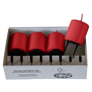 Kopschitz Kerzen 4er Set Adventskerzen mit Safety Clip und Kerzenstecker (Haltekrallen) Rot 6 x ? 5 cm
